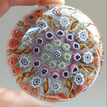 Load image into Gallery viewer, 1970s Scottish PERTHSHIRE Paperweight. Pale Lilac Ground. 9 Half Spokes &amp; Millefiori Canes
