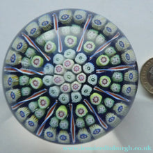Load image into Gallery viewer, Vintage 1970s Scottish PERTHSHIRE Paperweight. Royal Blue Ground, 11 Spokes &amp; Millefiori Canes
