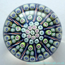 Load image into Gallery viewer, Vintage 1970s Scottish PERTHSHIRE Paperweight. Royal Blue Ground, 11 Spokes &amp; Millefiori Canes
