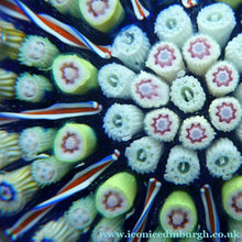 Load image into Gallery viewer, Vintage 1970s Scottish PERTHSHIRE Paperweight. Royal Blue Ground, 11 Spokes &amp; Millefiori Canes
