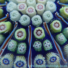 Load image into Gallery viewer, Vintage 1970s Scottish PERTHSHIRE Paperweight. Royal Blue Ground, 11 Spokes &amp; Millefiori Canes
