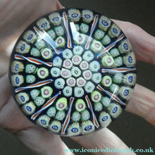 Load image into Gallery viewer, Vintage 1970s Scottish PERTHSHIRE Paperweight. Royal Blue Ground, 11 Spokes &amp; Millefiori Canes
