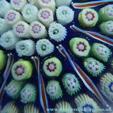 Load image into Gallery viewer, Vintage 1970s Scottish PERTHSHIRE Paperweight. Royal Blue Ground, 11 Spokes &amp; Millefiori Canes
