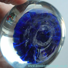 Load image into Gallery viewer, Vintage 1970s Scottish PERTHSHIRE Paperweight. Royal Blue Ground, 11 Spokes &amp; Millefiori Canes

