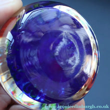 Load image into Gallery viewer, 1970s Scottish PERTHSHIRE Paperweight. Royal Blue Ground, 12 Spokes &amp; Millefiori Canes
