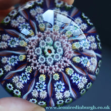 Load image into Gallery viewer, 1970s Scottish PERTHSHIRE Paperweight. Royal Blue Ground, 12 Spokes &amp; Millefiori Canes
