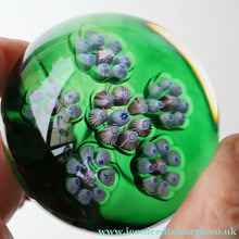 Load image into Gallery viewer, 1970s Perthshire Glass Paperweight with Star-Shaped Clusters on Transluscent Emerald Green Base (PP10)
