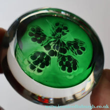 Load image into Gallery viewer, 1970s Perthshire Glass Paperweight with Star-Shaped Clusters on Transluscent Emerald Green Base (PP10)
