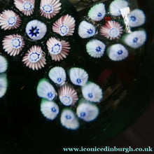 Load image into Gallery viewer, 1970s Perthshire Glass Paperweight with Star-Shaped Clusters on Transluscent Emerald Green Base (PP10)
