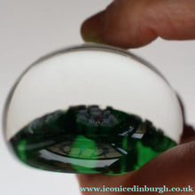 Load image into Gallery viewer, 1970s Perthshire Glass Paperweight with Star-Shaped Clusters on Transluscent Emerald Green Base (PP10)
