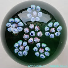 Load image into Gallery viewer, 1970s Perthshire Glass Paperweight with Star-Shaped Clusters on Transluscent Emerald Green Base (PP10)
