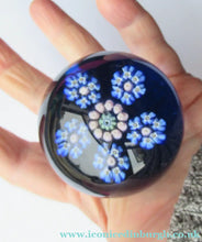 Load image into Gallery viewer, 1970s Perthshire Paperweight Millefiori Star Shaped Clusters Blue Ground P
