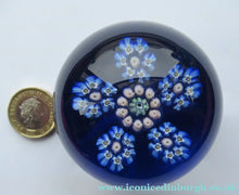 Load image into Gallery viewer, 1970s Perthshire Paperweight Millefiori Star Shaped Clusters Blue Ground P
