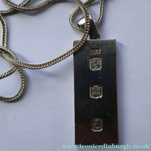 Load image into Gallery viewer, 1970s Vintage "RH" Sterling Silver Ingot PENDANT &amp; Thick Snake CHAIN. Hallmarked Edinburgh 1979

