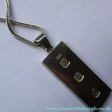 Load image into Gallery viewer, 1970s Vintage "RH" Sterling Silver Ingot PENDANT &amp; Thick Snake CHAIN. Hallmarked Edinburgh 1979
