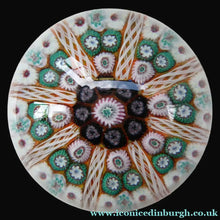 Load image into Gallery viewer, SCOTTISH PAPERWEIGHT. Strathearn Millefiori Canes and Latticino Eight Spoke MAGNUM Size
