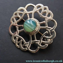 Load image into Gallery viewer, Vintage 1970s Scottish SHETLAND SILVER Celtic Style Brooch with Inset Agate

