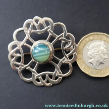 Load image into Gallery viewer, Vintage 1970s Scottish SHETLAND SILVER Celtic Style Brooch with Inset Agate - Scottish Silver Jewellery
