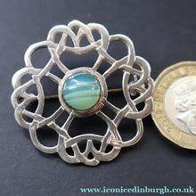 Load image into Gallery viewer, Vintage 1970s Scottish SHETLAND SILVER Celtic Style Brooch with Inset Agate - Scottish Silver Jewellery
