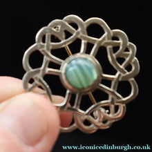 Load image into Gallery viewer, Vintage 1970s Scottish SHETLAND SILVER Celtic Style Brooch with Inset Agate
