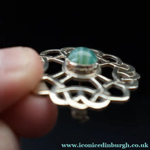 Load image into Gallery viewer, Vintage 1970s Scottish SHETLAND SILVER Celtic Style Brooch with Inset Agate
