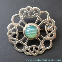 Load image into Gallery viewer, Vintage 1970s Scottish SHETLAND SILVER Celtic Style Brooch with Inset Agate
