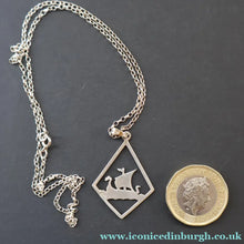 Load image into Gallery viewer, 1970s Vintage Scottish SHETLAND SILVER Viking Boat Necklace tin Original Box

