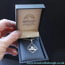 Load image into Gallery viewer, 1970s Vintage Scottish SHETLAND SILVER Viking Boat Necklace tin Original Box
