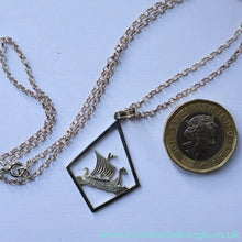 Load image into Gallery viewer, 1970s Vintage Scottish SHETLAND SILVER Viking Boat Necklace tin Original Box
