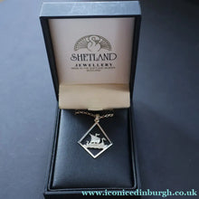 Load image into Gallery viewer, 1970s Vintage Scottish SHETLAND SILVER Viking Boat Necklace tin Original Box
