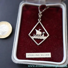 Load image into Gallery viewer, 1970s Vintage Scottish SHETLAND SILVER Viking Boat Necklace tin Original Box


