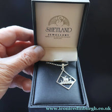 Load image into Gallery viewer, 1970s Vintage Scottish SHETLAND SILVER Viking Boat Necklace tin Original Box
