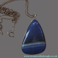 Load image into Gallery viewer, Stylish SCOTTISH SILVER &amp; Blue Lace Agate Pendant. Probably by Ortak with Edinburgh Hallmark 1973
