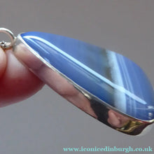 Load image into Gallery viewer, Stylish SCOTTISH SILVER &amp; Blue Agate Pendant. Probably by Ortak with Edinburgh Hallmark 1973 - Scottish Silver Jewellery
