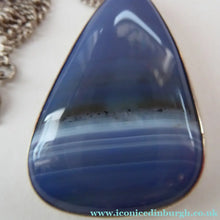 Load image into Gallery viewer, Stylish SCOTTISH SILVER &amp; Blue Agate Pendant. Probably by Ortak with Edinburgh Hallmark 1973 - Scottish Silver Jewellery
