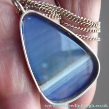 Load image into Gallery viewer, Stylish SCOTTISH SILVER &amp; Blue Agate Pendant. Probably by Ortak with Edinburgh Hallmark 1973 - Scottish Silver Jewellery
