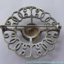 Load image into Gallery viewer, SCOTTISH SILVER Brooch. Stylish 1970s Celtic Design with Large Central Citrine
