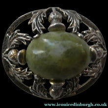 Load image into Gallery viewer, 1970s Scottish Silver Brooch with Green Marble / Agate Stone. Hallmarked Edinburgh 1971
