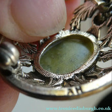 Load image into Gallery viewer, 1970s Scottish Silver Brooch with Green Marble / Agate Stone. Hallmarked Edinburgh 1971
