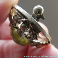 Load image into Gallery viewer, 1970s Scottish Silver Brooch with Green Marble / Agate Stone. Hallmarked Edinburgh 1971
