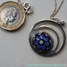 Load image into Gallery viewer, Vintage 1970s Silver Hallmarked Geometric Pendant with Caithness Glass Paperweight Miniature

