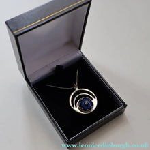 Load image into Gallery viewer, Vintage 1970s Silver Hallmarked Geometric Pendant with Caithness Glass Paperweight Miniature

