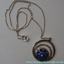 Load image into Gallery viewer, Vintage 1970s Silver Hallmarked Geometric Pendant with Caithness Glass Paperweight Miniature


