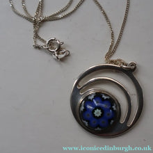 Load image into Gallery viewer, Vintage 1970s Silver Hallmarked Geometric Pendant with Caithness Glass Paperweight Miniature

