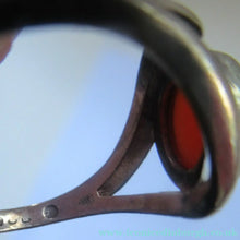 Load image into Gallery viewer, Vintage 1970s SCOTTISH SILVER Ortak Ring. Inset with a Cornelian Agate. Designed by Malcolm Gray UK Size P 1/2
