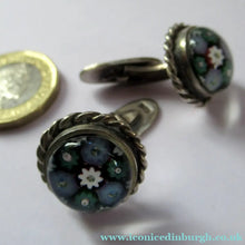Load image into Gallery viewer, 1970s Scottish Silver Millefiori Caithness Glass Millefiori Paperweight Cufflinks Original Box 
