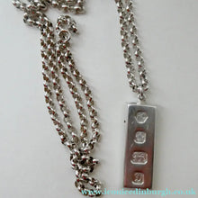 Load image into Gallery viewer, 1970s Vintage "RC" Sterling Silver Ingot PENDANT &amp; Heavy Rolo CHAIN. Hallmarked Sheffield 1978
