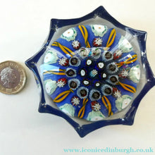 Load image into Gallery viewer, Vintage 1970s Scottish Strathearn Glass Star Shaped Millefiori Paperweight
