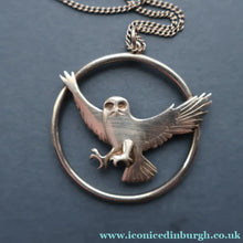 Load image into Gallery viewer, SHETLAND SILVER. Vintage LARGE Hallmarked Brooch by James Kerr of Lerwick. Shetland. Owl Design
