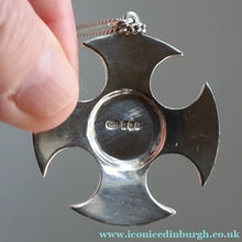 Load image into Gallery viewer, Vintage 1970s Silver Hallmarked Cross Pendant with Caithness Glass Paperweight Miniature
